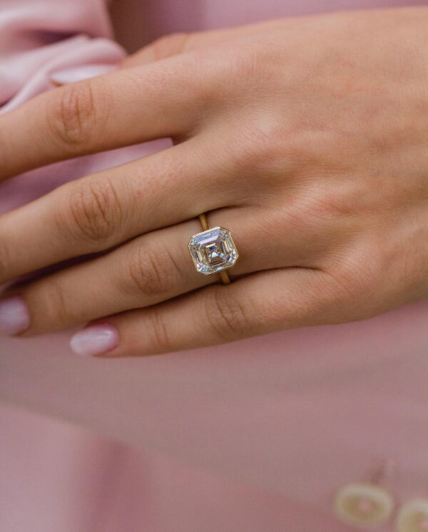 4.0Ct Asscher Cut Moissanite Diamond Ring 14K Gold Ring Bezel Set Engagement Ring