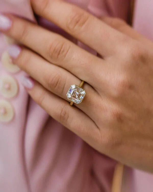 4.0Ct Asscher Cut Moissanite Diamond Ring 14K Gold Ring Bezel Set Engagement Ring