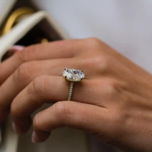 5.0Ct Oval Cut Diamond Wedding Ring Solitaire Hidden Halo Moissanite 14K Gold Engagement Ring