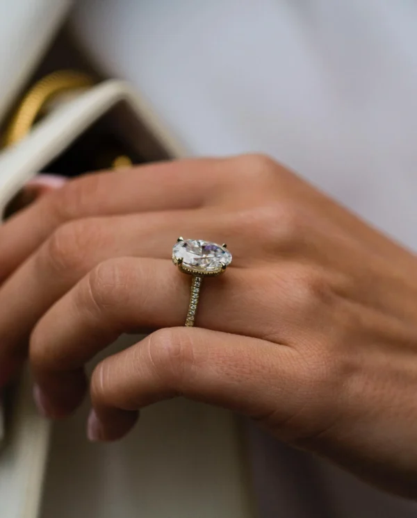 5.0Ct Oval Cut Diamond Wedding Ring Solitaire Hidden Halo Moissanite 14K Gold Engagement Ring
