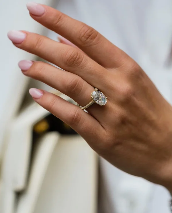 5.0Ct Oval Cut Diamond Wedding Ring Solitaire Hidden Halo Moissanite 14K Gold Engagement Ring