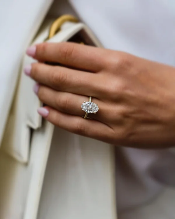 5.0Ct Oval Cut Diamond Wedding Ring Solitaire Hidden Halo Moissanite 14K Gold Engagement Ring