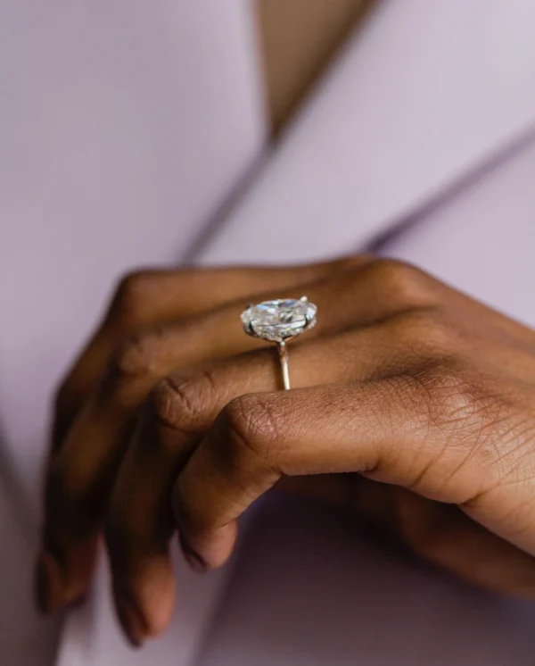 4.75Ct Oval Cut Diamond Ring Solitaire Hidden Halo 14K Gold Moissanite Engagement Ring