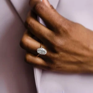 4.75Ct Oval Cut Diamond Ring Solitaire Hidden Halo 14K Gold Moissanite Engagement Ring