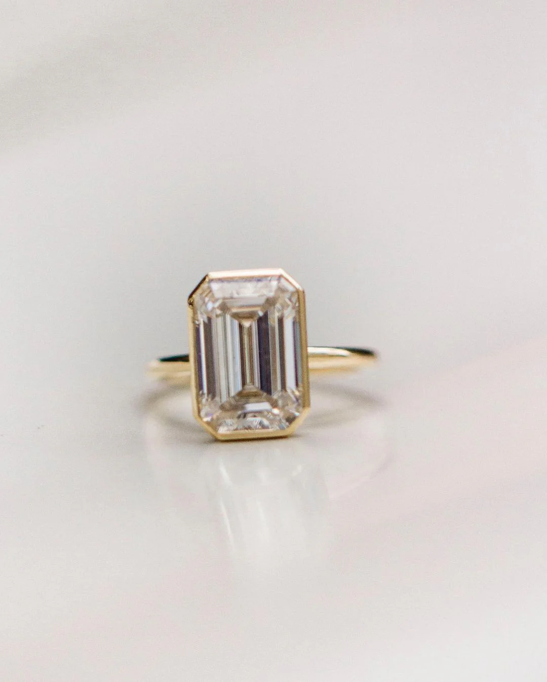 4.50Ct Emerald Cut Diamond Wedding Ring Bezel Set Solitaire 14K Gold Moissanite Engagement Ring