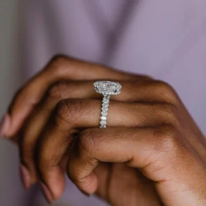 4.0Ct Oval Cut Diamond Ring Solitaire Hidden Halo and Pave Set Moissanite Engagement Ring 14K Gold Ring