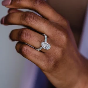 4.0Ct Oval Cut Diamond Ring Solitaire Hidden Halo and Pave Set Moissanite Engagement Ring 14K Gold Ring
