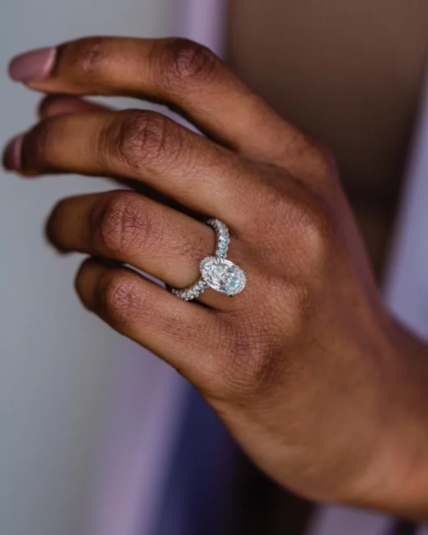 4.0Ct Oval Cut Diamond Ring Solitaire Hidden Halo and Pave Set Moissanite Engagement Ring 14K Gold Ring