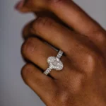 4.0Ct Oval Cut Diamond Ring Solitaire Hidden Halo and Pave Set Moissanite Engagement Ring 14K Gold Ring