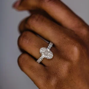 4.0Ct Oval Cut Diamond Ring Solitaire Hidden Halo and Pave Set Moissanite Engagement Ring 14K Gold Ring