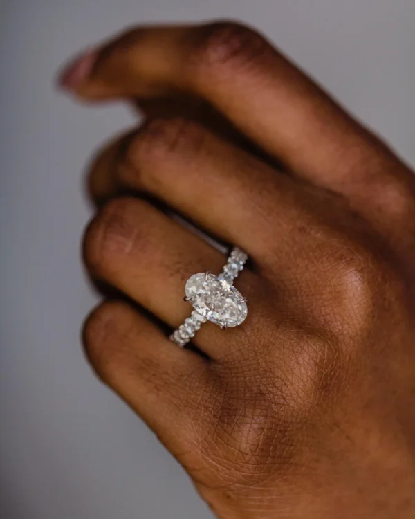 4.0Ct Oval Cut Diamond Ring Solitaire Hidden Halo and Pave Set Moissanite Engagement Ring 14K Gold Ring