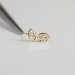 0.80Ct Moissanite Oval Cut Bezel Set Diamond Earring Set 14K Gold Earring Set Solitaire Earring For Her