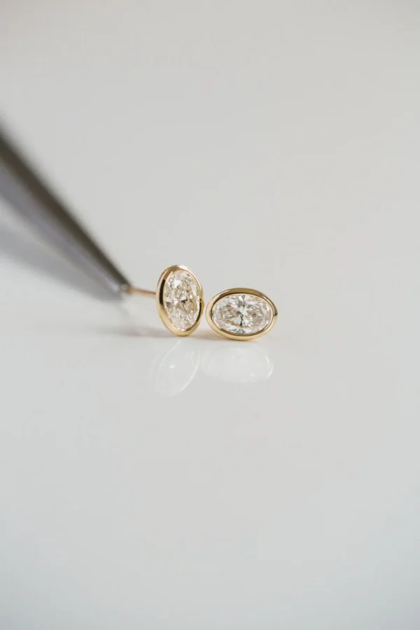 0.80Ct Moissanite Oval Cut Bezel Set Diamond Earring Set 14K Gold Earring Set Solitaire Earring For Her