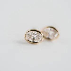 0.80Ct Moissanite Oval Cut Bezel Set Diamond Earring Set 14K Gold Earring Set Solitaire Earring For Her