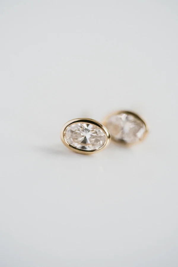 0.80Ct Moissanite Oval Cut Bezel Set Diamond Earring Set 14K Gold Earring Set Solitaire Earring For Her