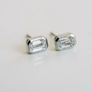 0.75Ct Moissanite Emerald Cut Diamond Earring Set East to West 14K Gold Earring Set Solitaire Earring For Her