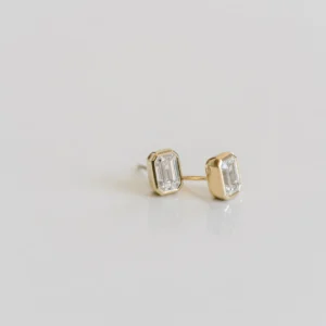 0.75Ct Moissanite Emerald Cut Diamond Earring Set East to West 14K Gold Earring Set Solitaire Earring For Her