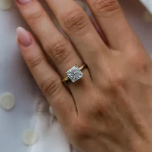 3.0CT Square Radiant Cut Moissanite Diamond Ring Solitaire Hidden Halo Moissanite Engagement Ring