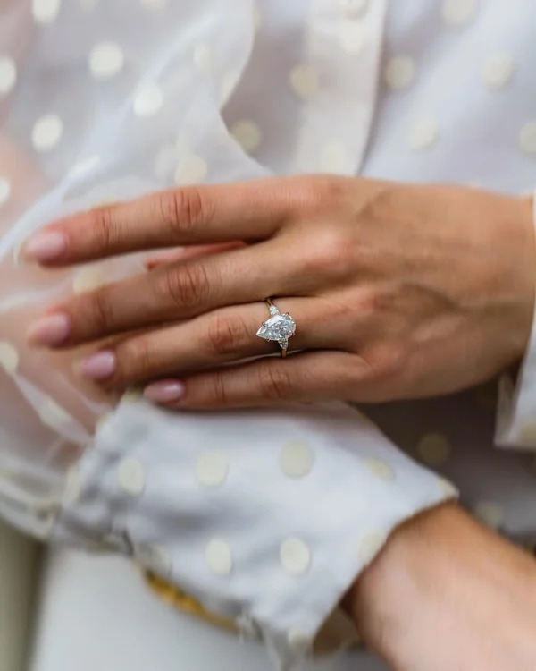 3.50Ct Three Pear Diamonds Ring Three Stone Set Moissanite Engagement Ring 14K Gold Ring