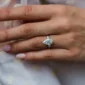 3.50Ct Three Pear Diamonds Ring Three Stone Set Moissanite Engagement Ring 14K Gold Ring