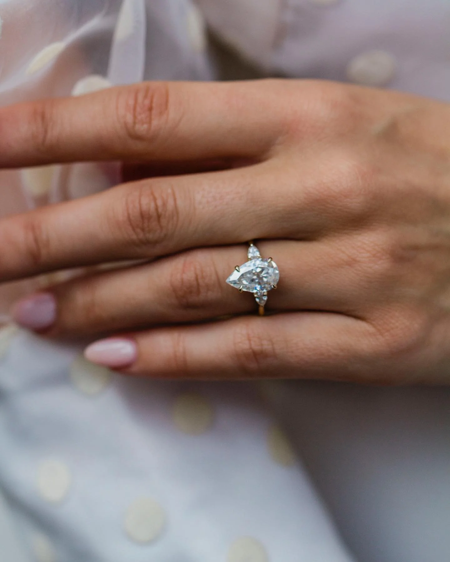 3.50Ct Three Pear Diamonds Ring Three Stone Set Moissanite Engagement Ring 14K Gold Ring