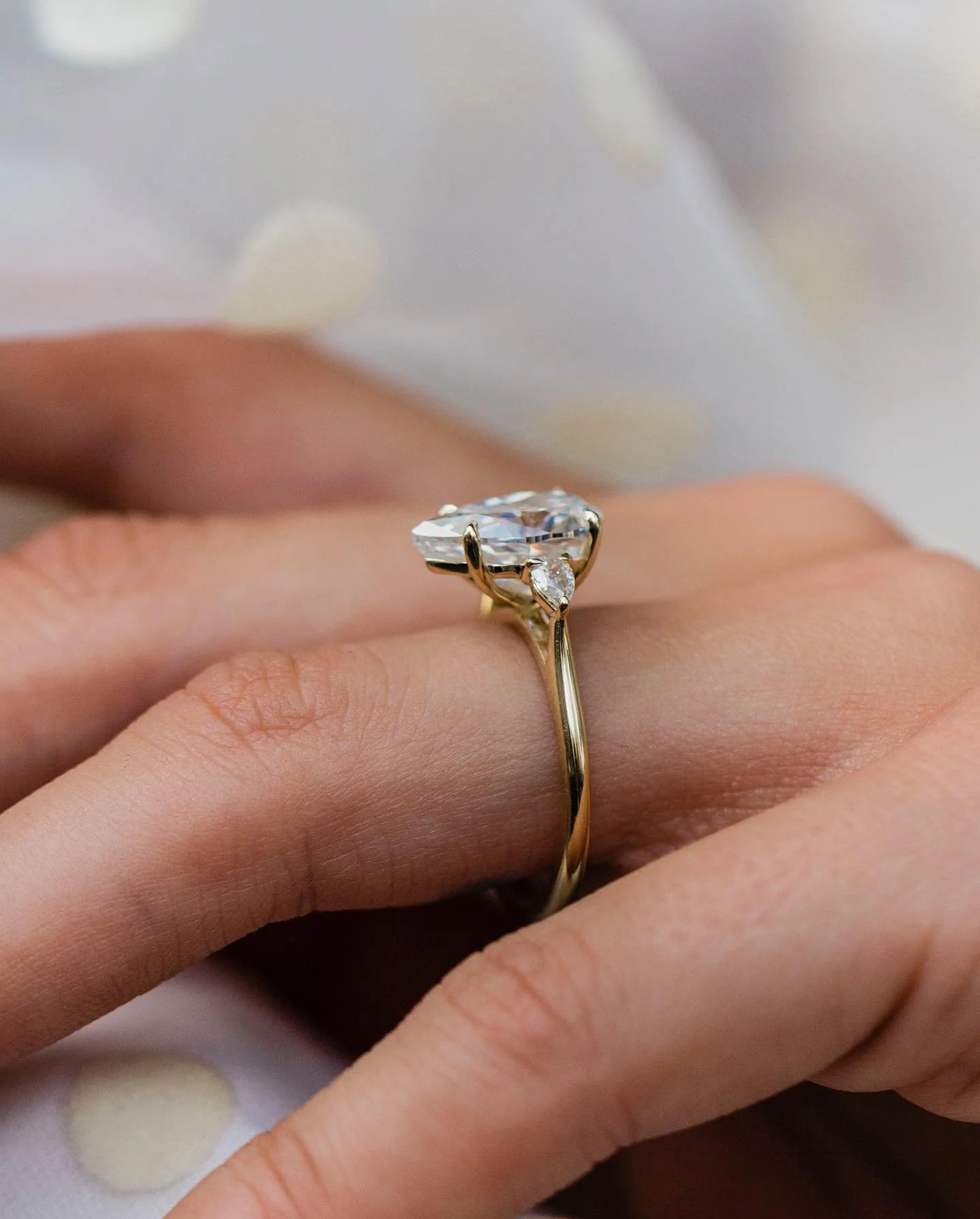 3.50Ct Three Pear Diamonds Ring Three Stone Set Moissanite Engagement Ring 14K Gold Ring