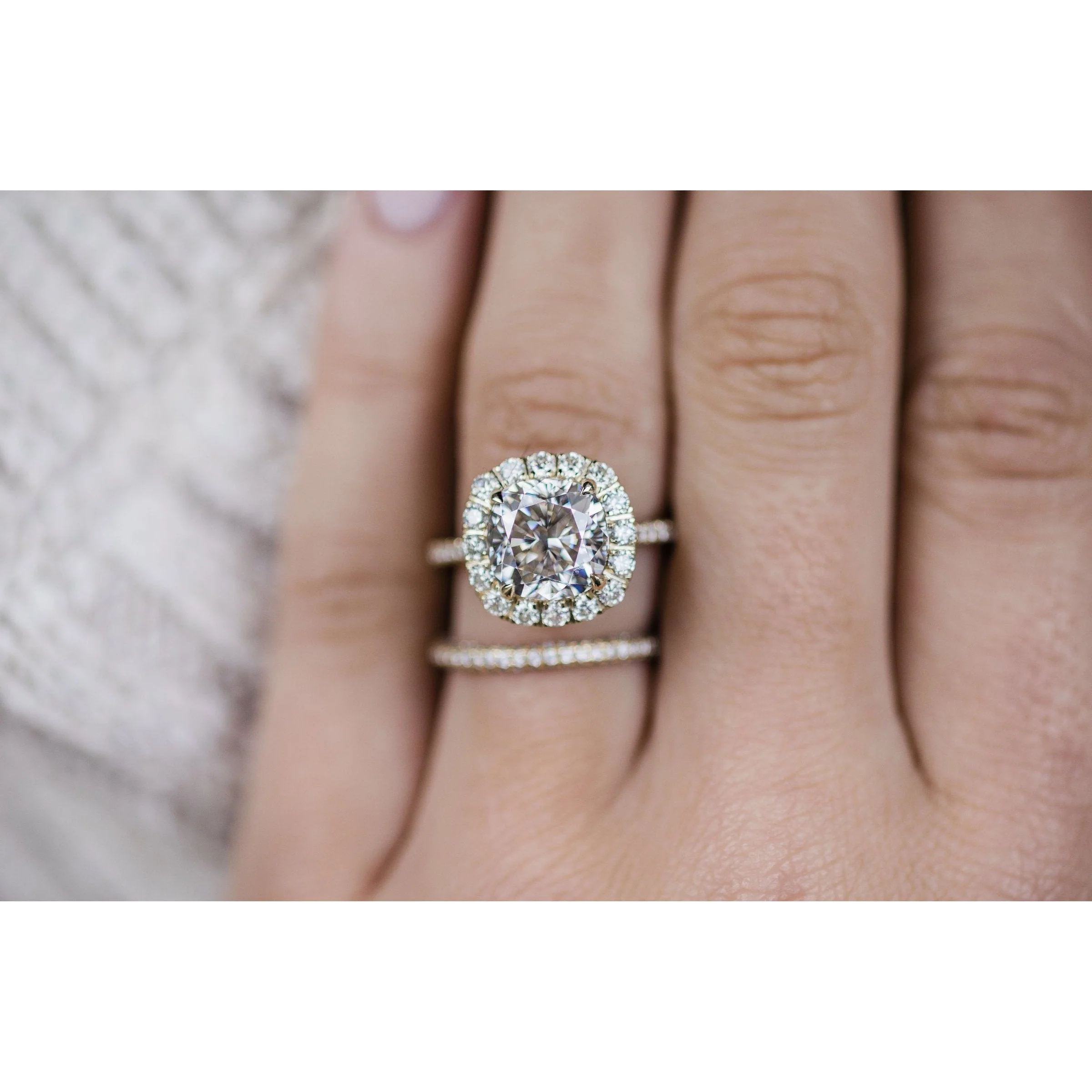 4.0CT Cushion Cut Halo and Pave Set Moissanite Diamond Ring Set Engagement Ring Set 14K Gold Ring Set