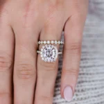 4.0CT Cushion Cut Halo and Pave Set Moissanite Diamond Ring Set Engagement Ring Set 14K Gold Ring Set