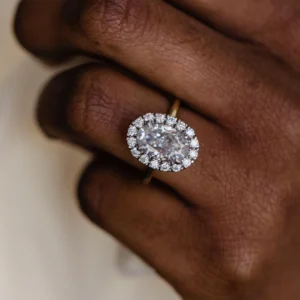 3.50CT Oval Cut Diamond Ring 14K Halo Moissanite Engagement Ring Promise Ring
