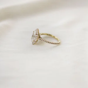 1.75CT Marquise Cut Diamond Ring Halo and Pave Moissanite Engagement Ring 14K Gold Ring For Her