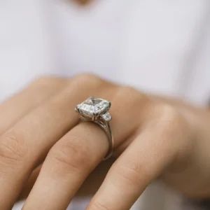 4.0Ct Asscher Cut Diamond Ring Three Stone Moissanite Engagement Ring 14K Gold Wedding Engagement Ring