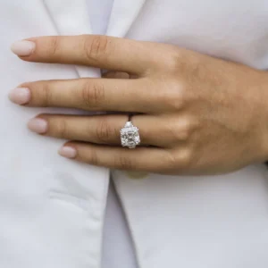 4.0Ct Asscher Cut Diamond Ring Three Stone Moissanite Engagement Ring 14K Gold Wedding Engagement Ring