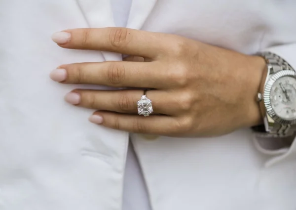 4.0Ct Asscher Cut Diamond Ring Three Stone Moissanite Engagement Ring 14K Gold Wedding Engagement Ring