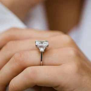 4.0Ct Asscher Cut Diamond Ring Three Stone Moissanite Engagement Ring 14K Gold Wedding Engagement Ring