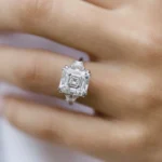 4.0Ct Asscher Cut Diamond Ring Three Stone Moissanite Engagement Ring 14K Gold Wedding Engagement Ring