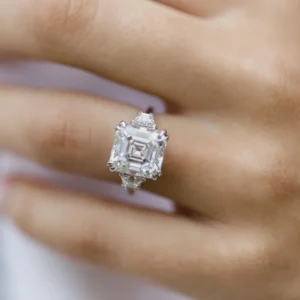 4.0Ct Asscher Cut Diamond Ring Three Stone Moissanite Engagement Ring 14K Gold Wedding Engagement Ring