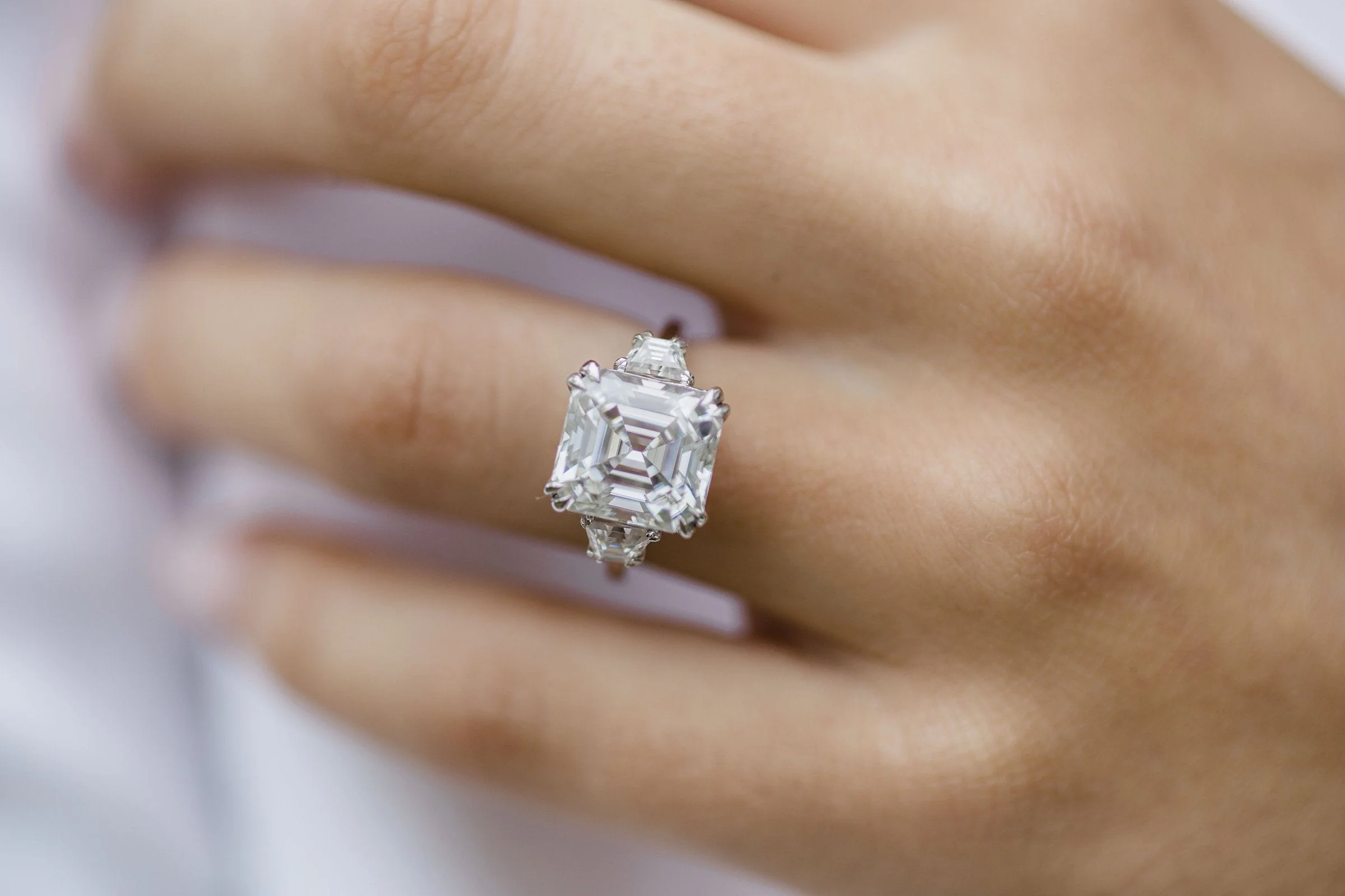 4.0Ct Asscher Cut Diamond Ring Three Stone Moissanite Engagement Ring 14K Gold Wedding Engagement Ring