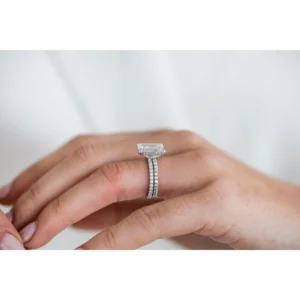 4.0Ct Emerald Cut Diamond Ring Solitaire Hidden Halo and Pave Moissanite Engagement Ring 14K Gold Ring