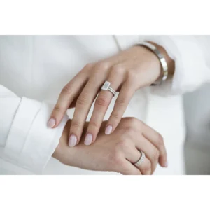 4.0Ct Emerald Cut Diamond Ring Solitaire Hidden Halo and Pave Moissanite Engagement Ring 14K Gold Ring