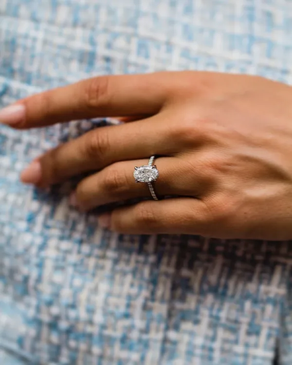 2.50CT Oval Cut Moissanite Diamond Ring Solitaire Pave Moissanite Engagement Ring