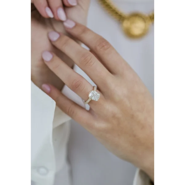 3.50Ct Elongated Cushion Cut Diamond Ring Solitaire Hidden Halo Moissanite Engagement Ring 14K Gold Ring