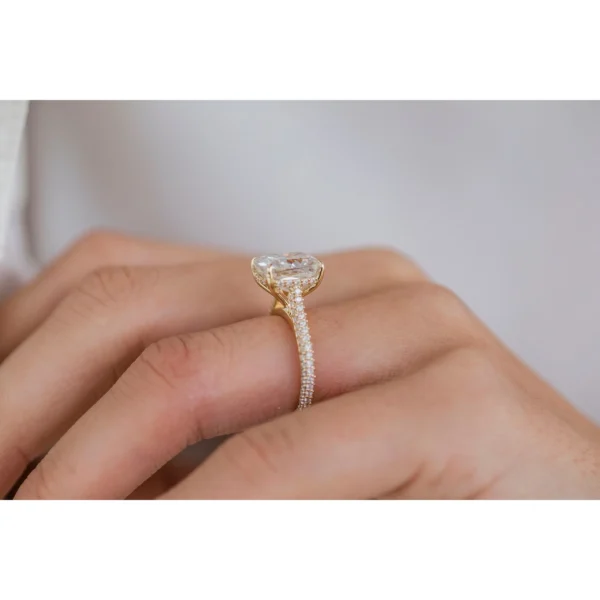 3.50Ct Elongated Cushion Cut Diamond Ring Solitaire Hidden Halo Moissanite Engagement Ring 14K Gold Ring