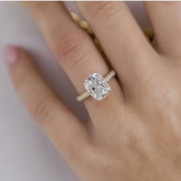 3.50Ct Elongated Cushion Cut Diamond Ring Solitaire Hidden Halo Moissanite Engagement Ring 14K Gold Ring