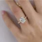 3.50Ct Elongated Cushion Cut Diamond Ring Solitaire Hidden Halo Moissanite Engagement Ring 14K Gold Ring