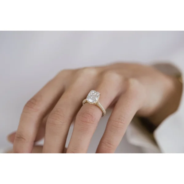 3.50Ct Elongated Cushion Cut Diamond Ring Solitaire Hidden Halo Moissanite Engagement Ring 14K Gold Ring