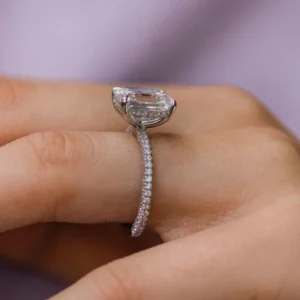 3.25Ct Emerald Cut Diamond Solitaire Hidden Halo and Pave Moissanite Engagement Ring 14K Gold Ring
