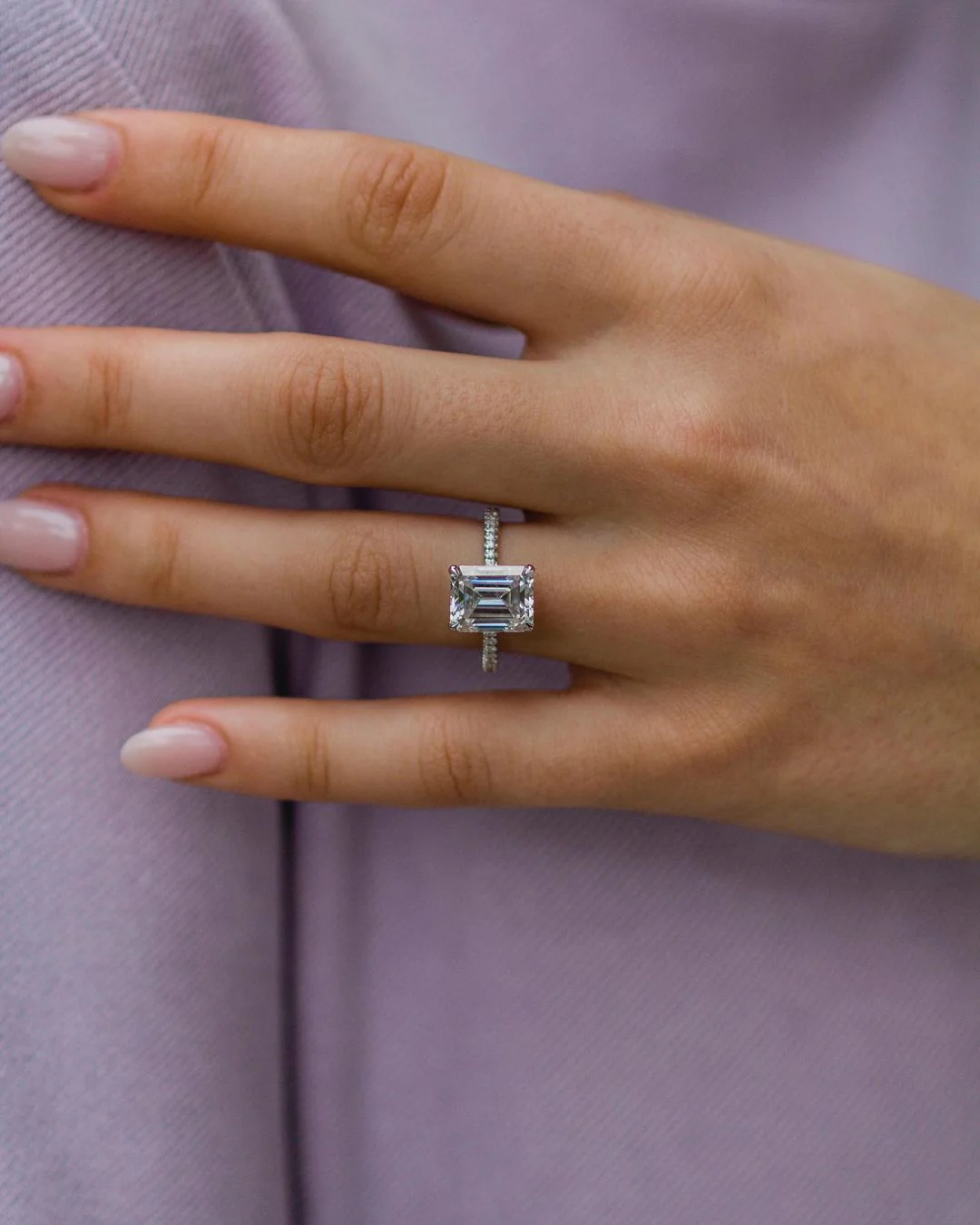 3.25Ct Emerald Cut Diamond Solitaire Hidden Halo and Pave Moissanite Engagement Ring 14K Gold Ring