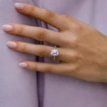3.25Ct Emerald Cut Diamond Solitaire Hidden Halo and Pave Moissanite Engagement Ring 14K Gold Ring