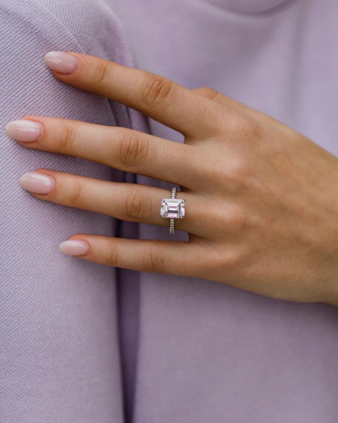 3.25Ct Emerald Cut Diamond Solitaire Hidden Halo and Pave Moissanite Engagement Ring 14K Gold Ring