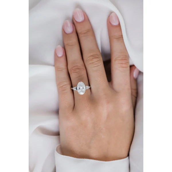 4.0Ct Oval Cut Diamond Ring Three Stone Moissanite Engagement Ring 14K Gold Wedding Ring